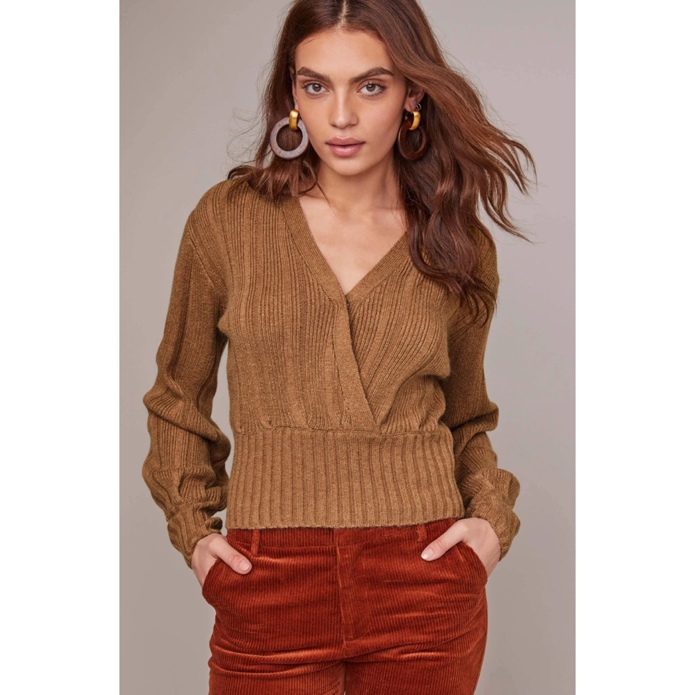 ASTR The Label Evie Surplice Wrap Ribbed Sweater